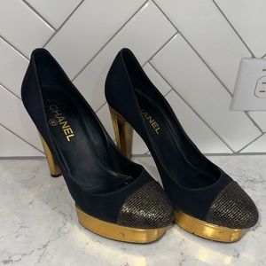 Chanel Shoes Golden Platform Heels